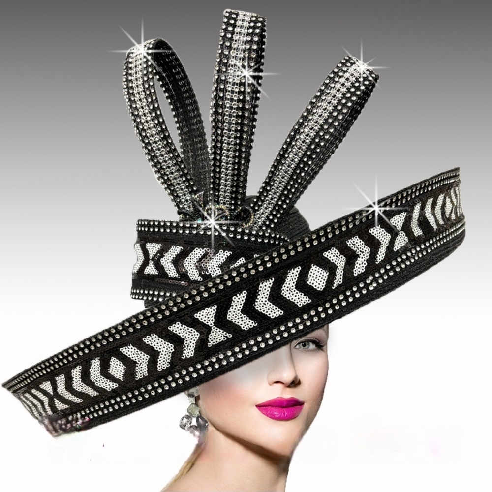 Beloved Miĺlinery Couture Exquisite Elegant High Sculpted Black Silver Hat